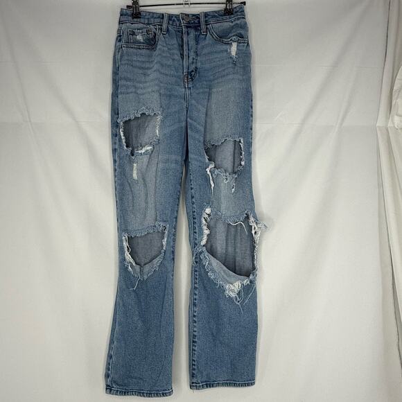 Hollister Ultra High Rise Vintage Straight Jeans 1R Ultra Distressed Destructed - Picture 1 of 5